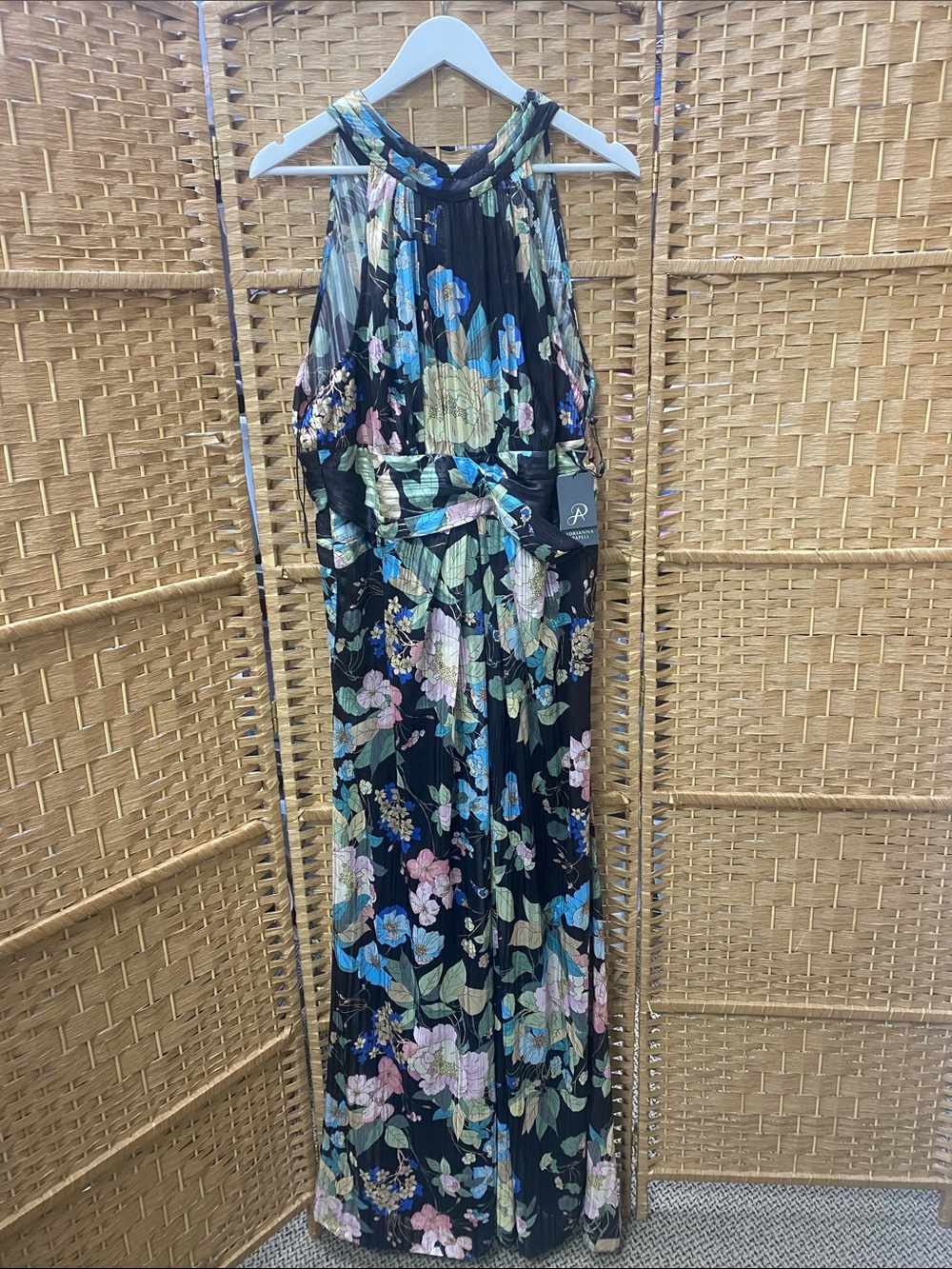 Adrianna Papell Black Floral Halter Maxi Dress